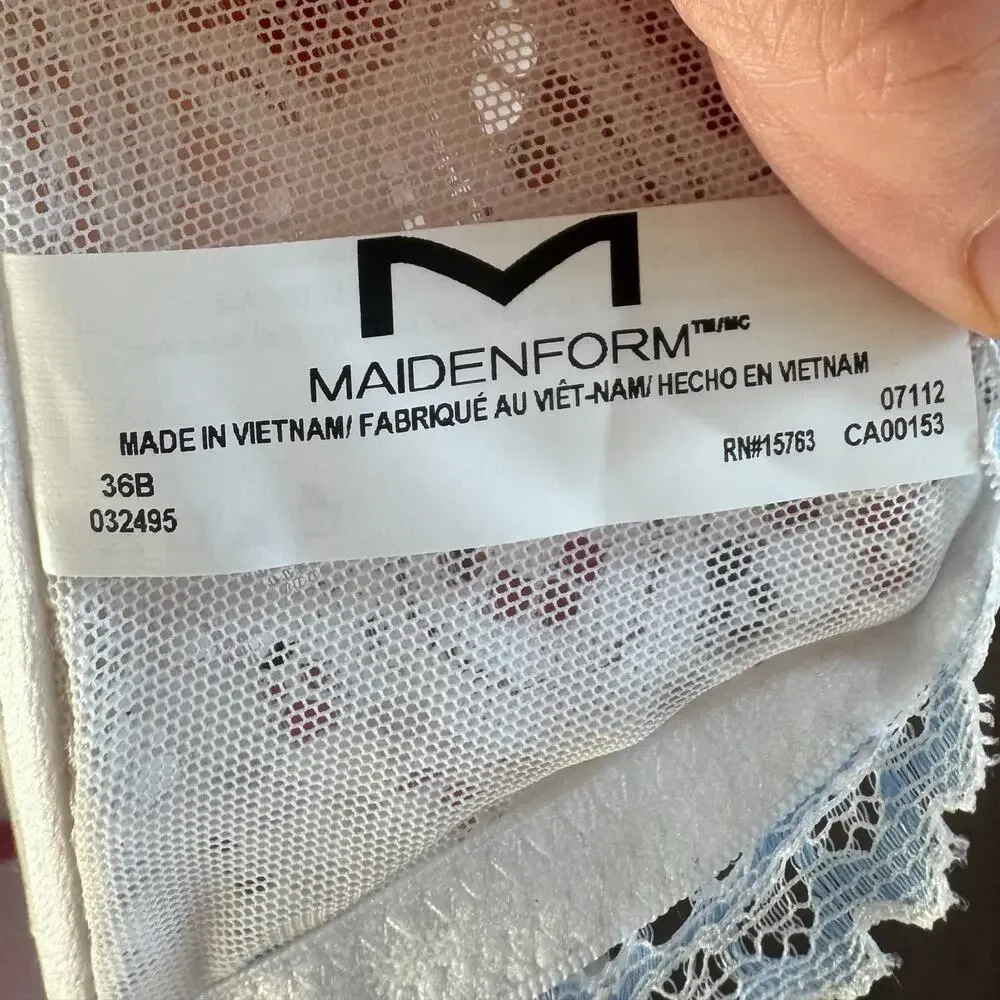 Maidenform One Fab Fit Everyday Full Coverage Racerback Bra Blue White Lace 36B